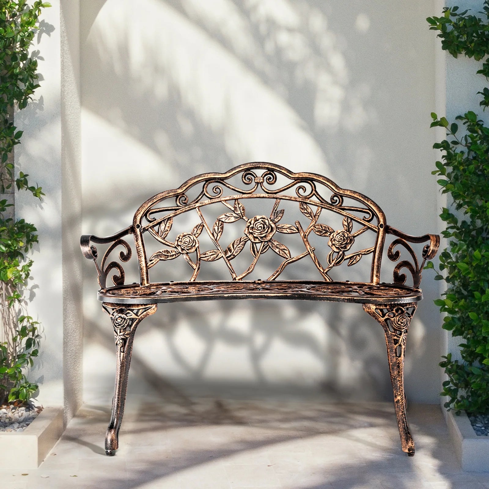 Ktaxon Outdoor Patio Park Garden Bench Courtyard Leisure Rose Cast Aluminum, Outdoor Loveset, Bronze