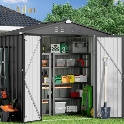 Aiho 6'x4' Metal Outdoor Storage Shed by Galvanized Steel, Waterproof Tool Shed for Garden, Patio & Backyard (Dark Gray)