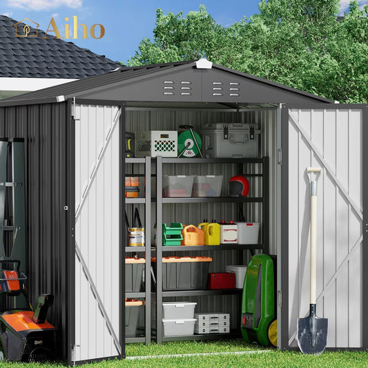 Aiho 6'x4' Metal Outdoor Storage Shed by Galvanized Steel, Waterproof Tool Shed for Garden, Patio & Backyard (Dark Gray)