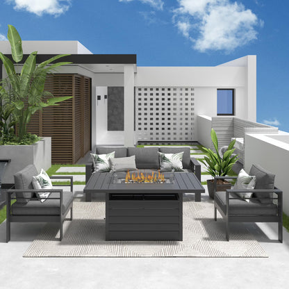 CozyHom 5 Pcs Outdoor Patio Aluminum Furniture Sofa Sets, Outside Patio Conversation Couch Sets With Table& Cushions for Garden Porch, Gray