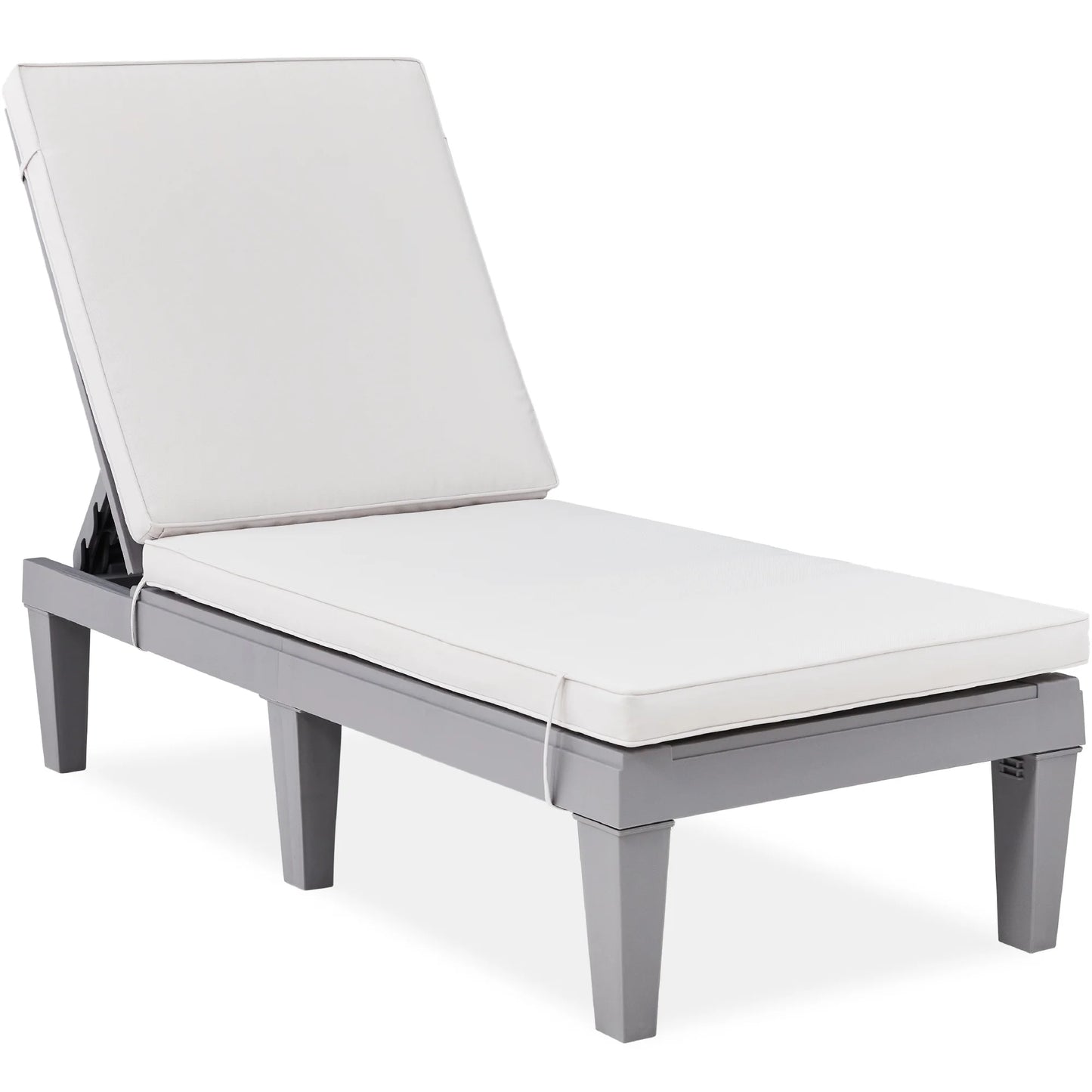 Best Choice Products Outdoor Lounge Chair, Resin Patio Chaise Lounger w/Seat Cushion, 5 Positions - Gray/Navy