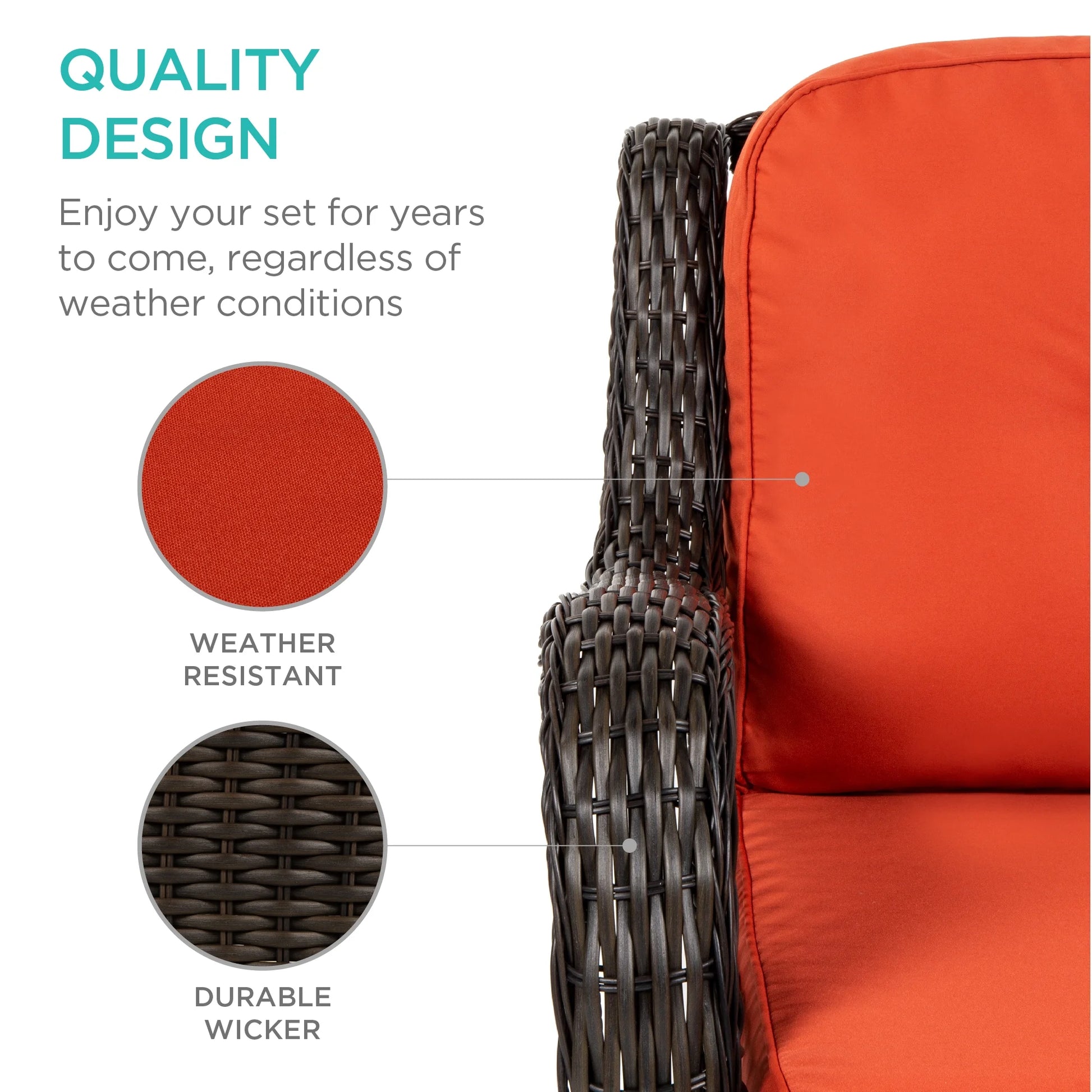 Best Choice Products 3-Piece Patio Wicker Bistro Furniture Set w/2 Cushioned Swivel Rocking Chairs, Side Table - Rust