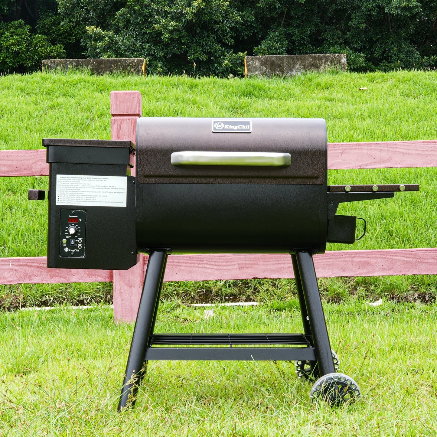 KingChii Pellet Grill Smoker with Side Shelf, 456 SQ.IN Grill with PID Temperature Control for Outdoor Cooking, BBQ Camping and Patio, Brown