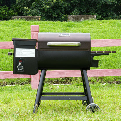 KingChii Pellet Grill Smoker with Side Shelf, 456 SQ.IN Grill with PID Temperature Control for Outdoor Cooking, BBQ Camping and Patio, Brown