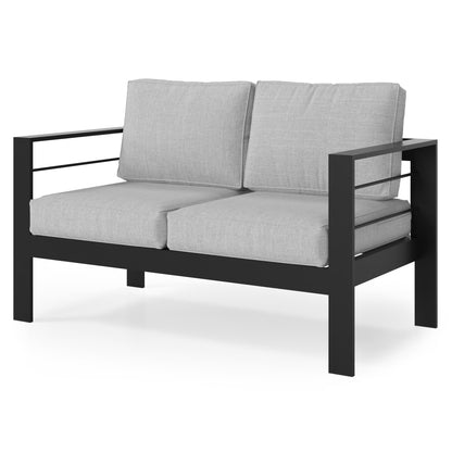 Patio Seating Outdoor Loveseat, All-Weather Metal Aluminum Outdoor Patio Furniture Sofa with 5" Thick and Soft Cushion-Light Gray,Outdoor Seating