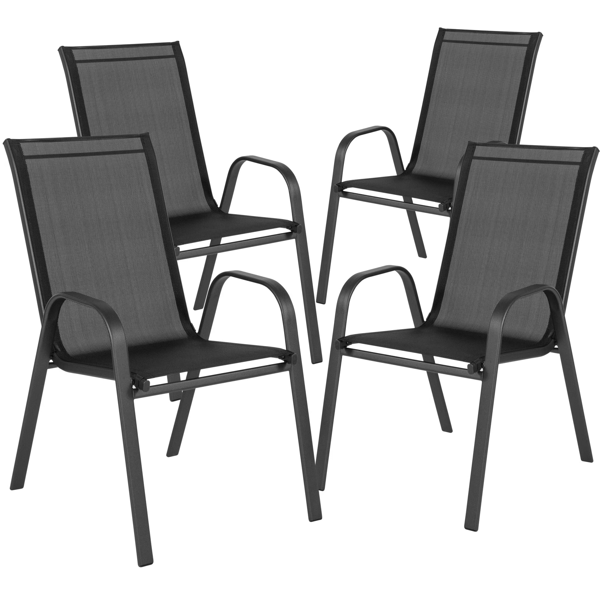 Flash Furniture Flash Furniture Brazos Series Outdoor Stackable Patio Chairs for Adults, Set of 4, Black