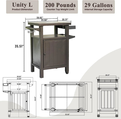 Domi Grill Carts Outdoor with Storage and Wheels, Whole Metal Portable Table and Storage Cabinet for BBQ,Deck,Patio,Backyard(Brown)