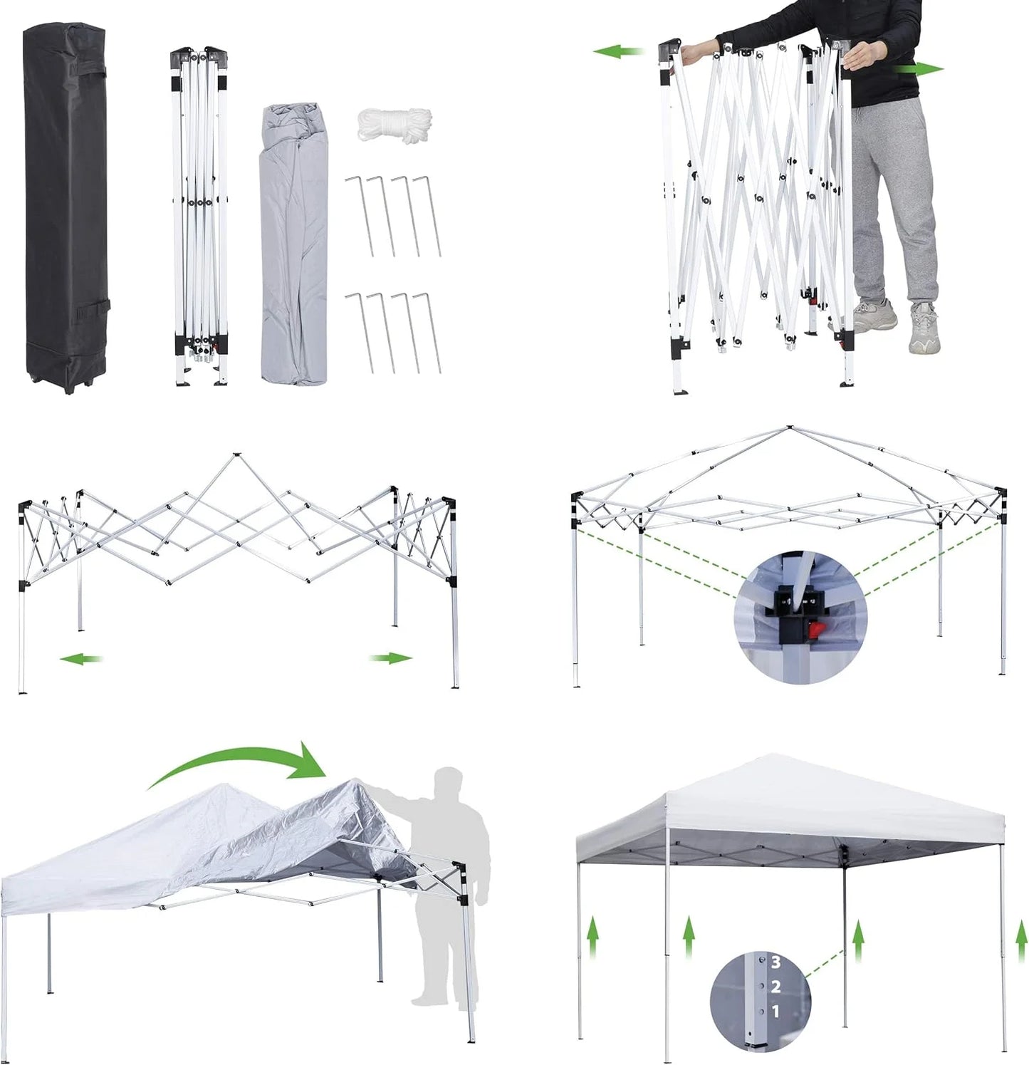 PRZL 10x10 Pop Up Canopy Tent Easy Set-up Outdoor Patio Canopy Adjustable Straight Leg Heights Instant Shelter with Wheeled Bag, Ropes (10x10ft-Grey)