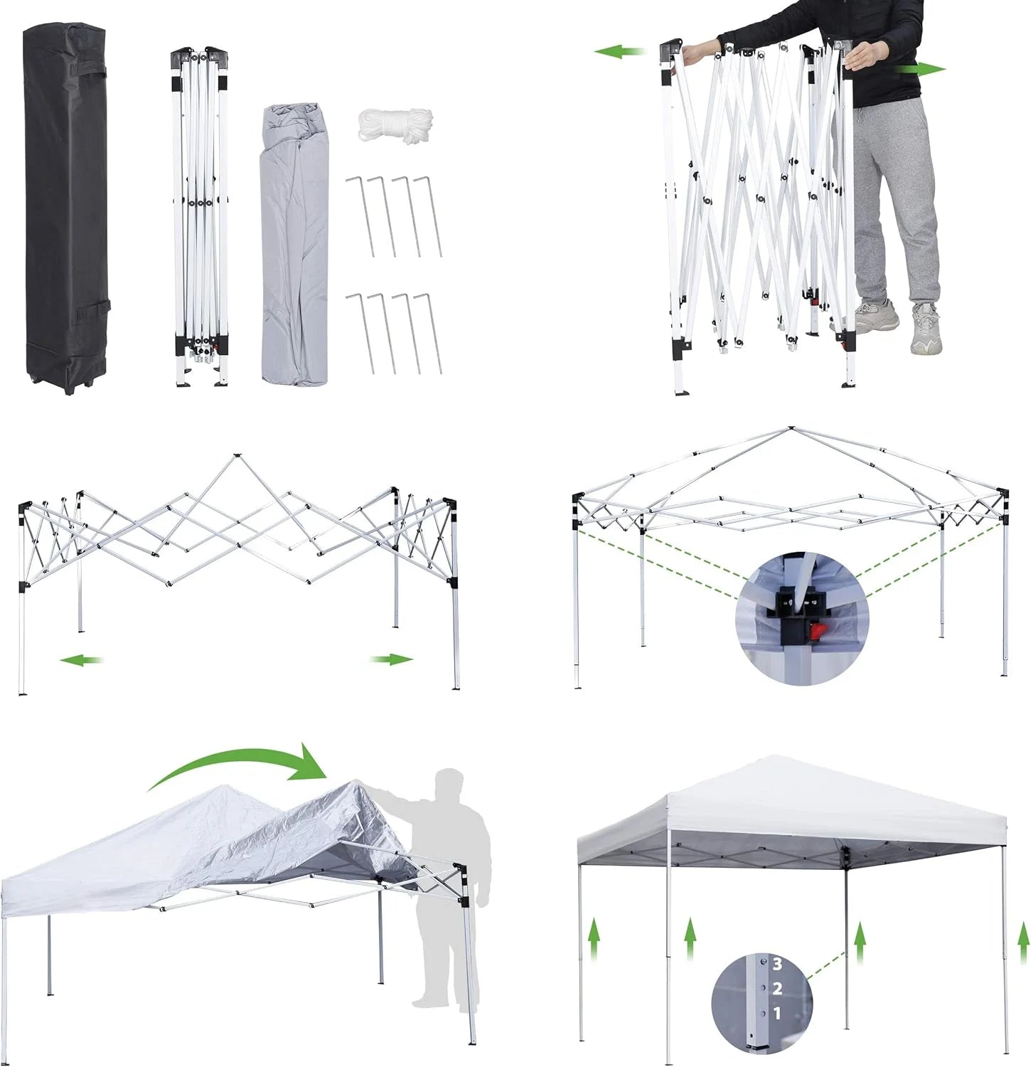 PRZL 10x10 Pop Up Canopy Tent Easy Set-up Outdoor Patio Canopy Adjustable Straight Leg Heights Instant Shelter with Wheeled Bag, Ropes (10x10ft-Grey)
