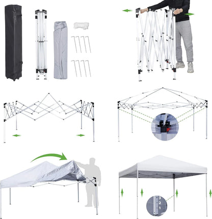 PRZL 10x10 Pop Up Canopy Tent Easy Set-up Outdoor Patio Canopy Adjustable Straight Leg Heights Instant Shelter with Wheeled Bag, Ropes (10x10ft-Grey)