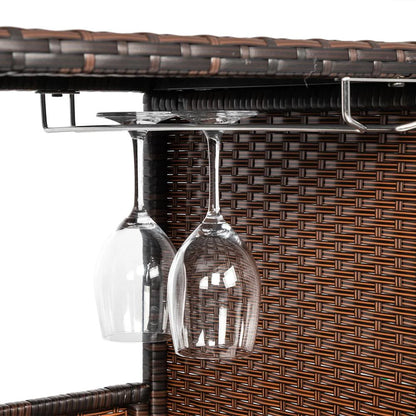 UBesGoo Outdoor Patio Rattan Wicker Bar Counter Table with 2 Storage Shelves