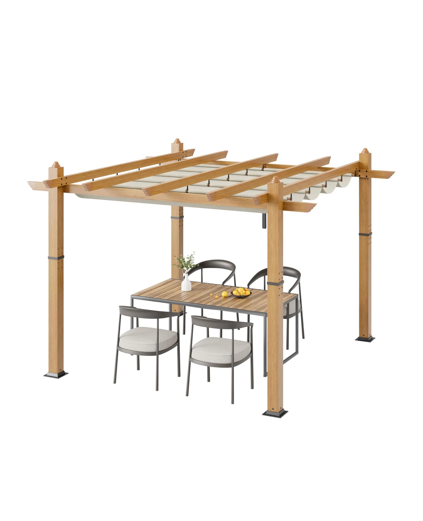 Outdoor Retractable Pergola with Sun Shade Canopy, 10' X 10'/10' X 13' Patio Metal Shelter for Garden Porch Beach Pavilion Grill Gazebo, Modern Yard Grape Trellis Pergola
