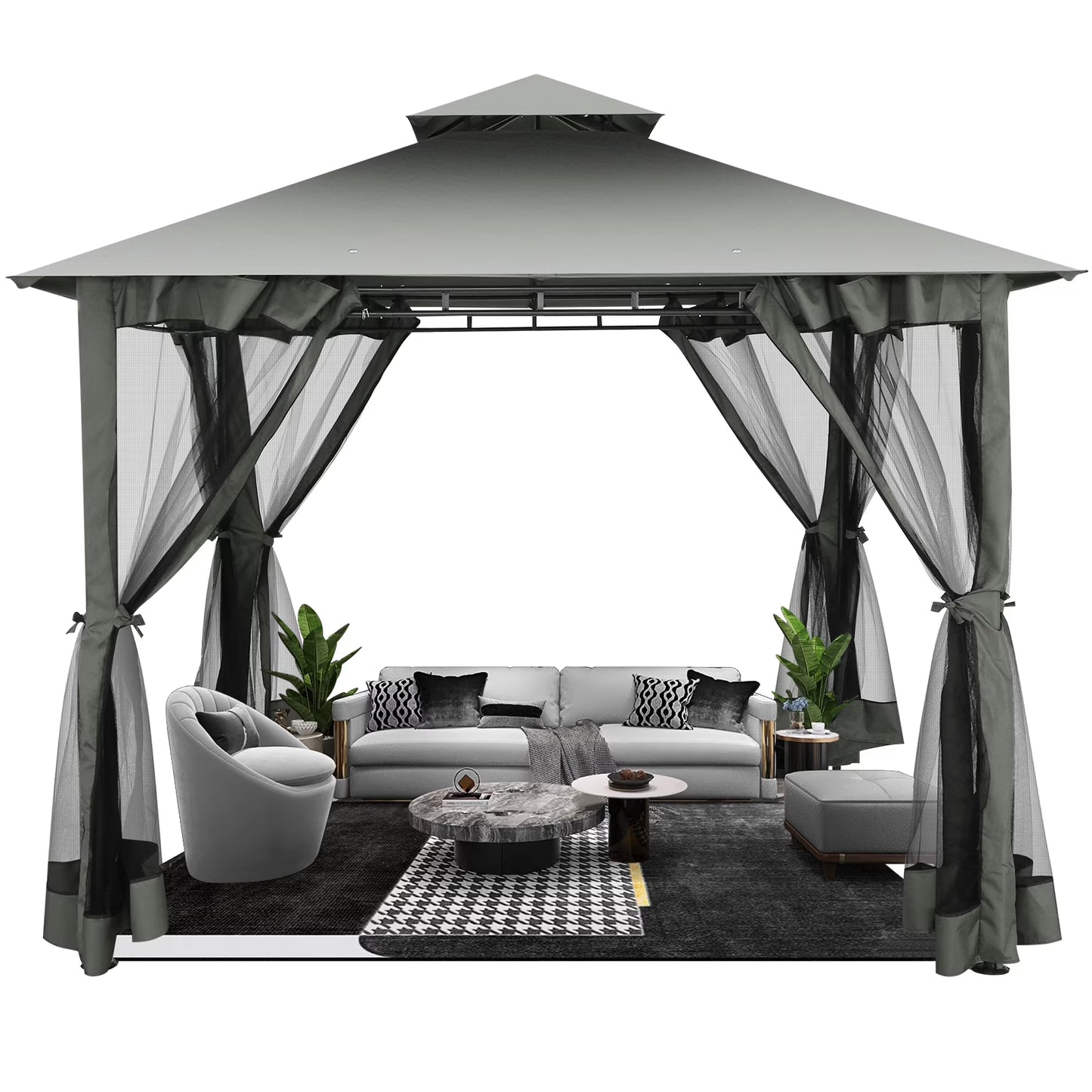 Hoteel 10'x 13' Metal Patio Gazebo, Outdoor Gazebo Canopy Tent for Backyard with Mosquito Netting, Gazebos Shelter with Steel Frame, Patio Covers for Shade and Rain, Khaki