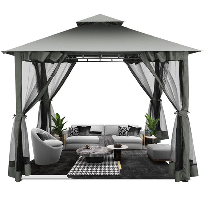 Hoteel 10'x 13' Metal Patio Gazebo, Outdoor Gazebo Canopy Tent for Backyard with Mosquito Netting, Gazebos Shelter with Steel Frame, Patio Covers for Shade and Rain, Khaki