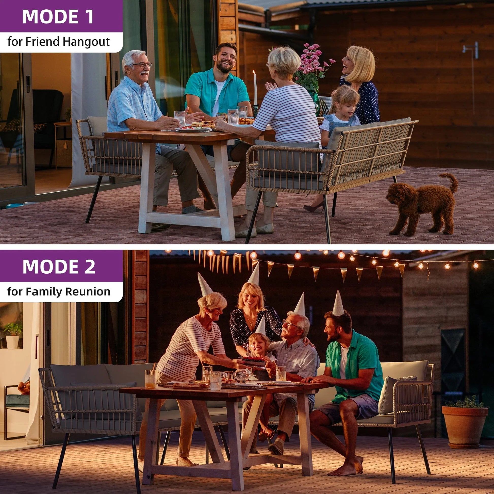 DWVO 5 PCS Patio Furniture Set, Outdoor Wicker Conversation Sectional L-Shaped Sofa with 5 Seater for Backyard,
