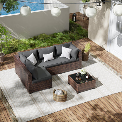 ELPOSUN Patio Furniture Set, Outdoor Patio Furniture Wicker Furniture Couch Set, 5 Pieces Outdoor Sectional Sofa, Patio Furniture Set, Outdoor Patio Set for Balcony Furniture (Grey)