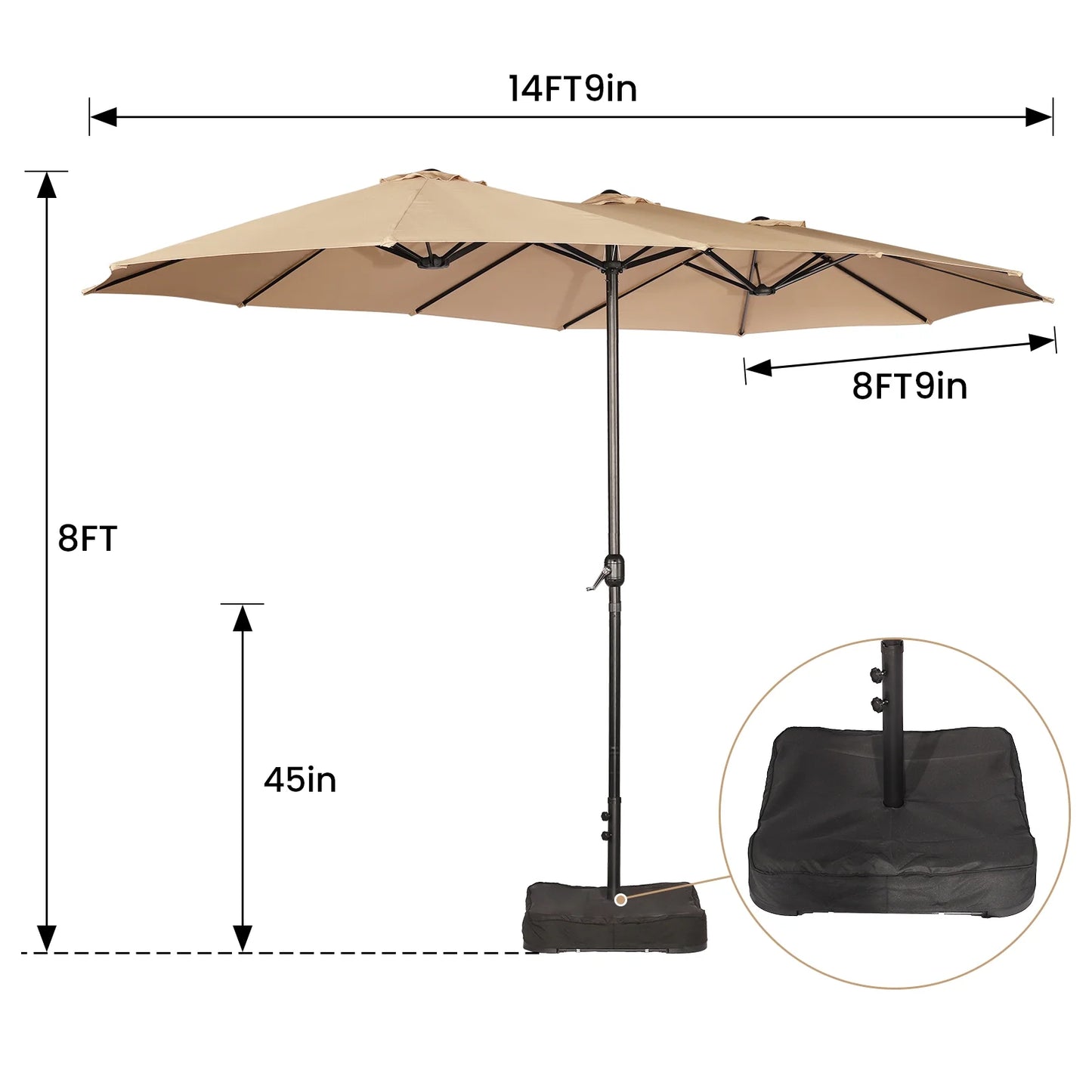 Sun-Ray 9'x15' Steel Triple Canopy Umbrella, Taupe - Outdoor Patio Umbrella with Base, UV Protection & Wind-Resistant, Large Rectangular Shade for Garden, Poolside, Deck, and Backyard
