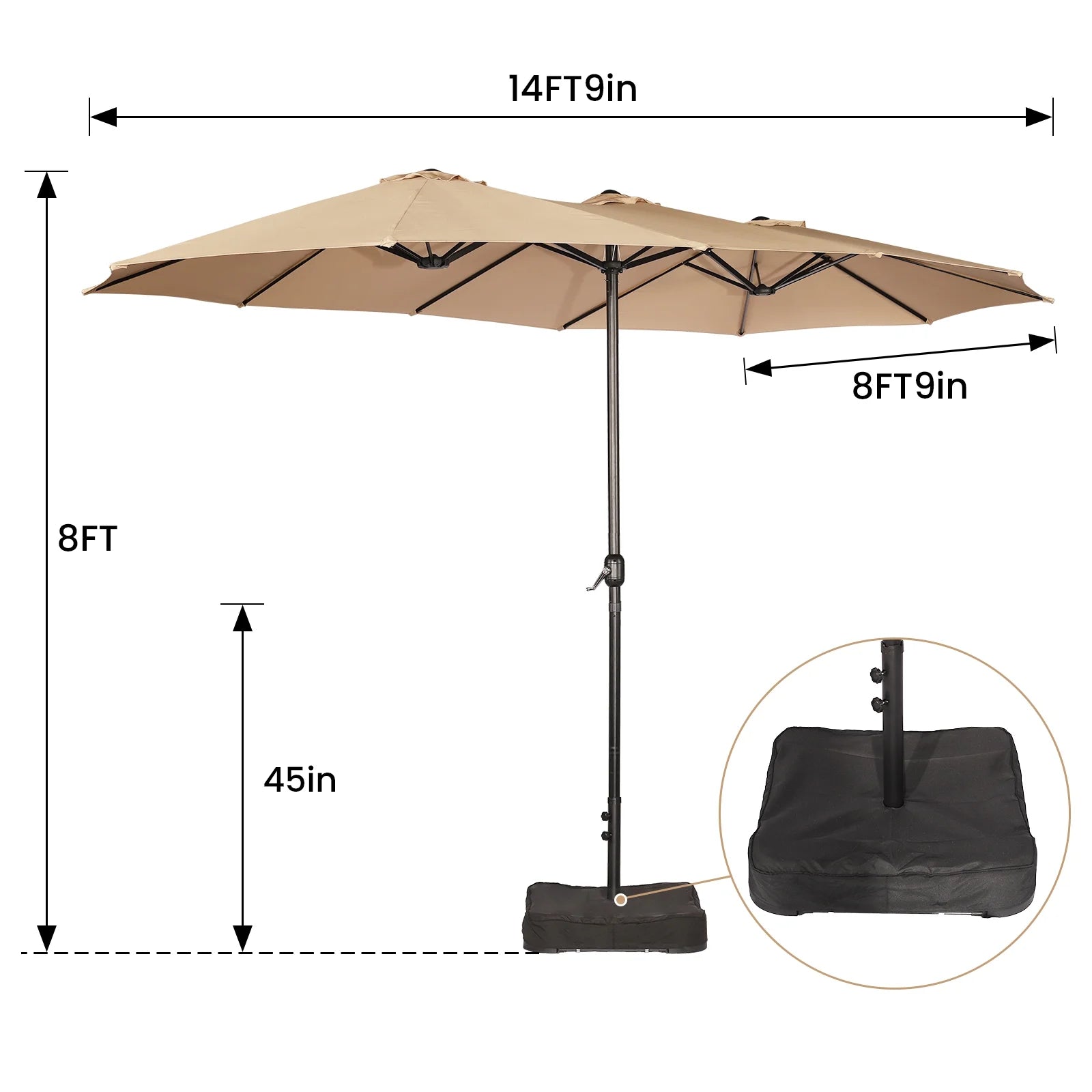 Sun-Ray 9'x15' Steel Triple Canopy Umbrella, Taupe - Outdoor Patio Umbrella with Base, UV Protection & Wind-Resistant, Large Rectangular Shade for Garden, Poolside, Deck, and Backyard