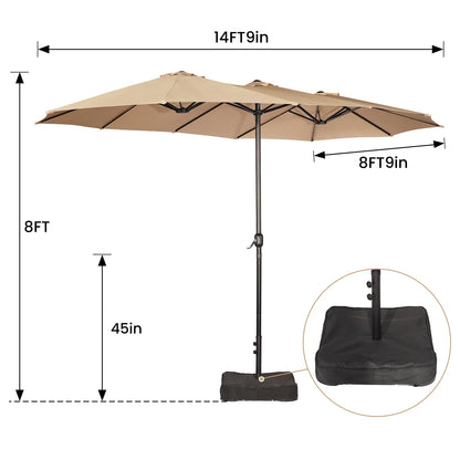 Sun-Ray 9'x15' Steel Triple Canopy Umbrella, Taupe - Outdoor Patio Umbrella with Base, UV Protection & Wind-Resistant, Large Rectangular Shade for Garden, Poolside, Deck, and Backyard