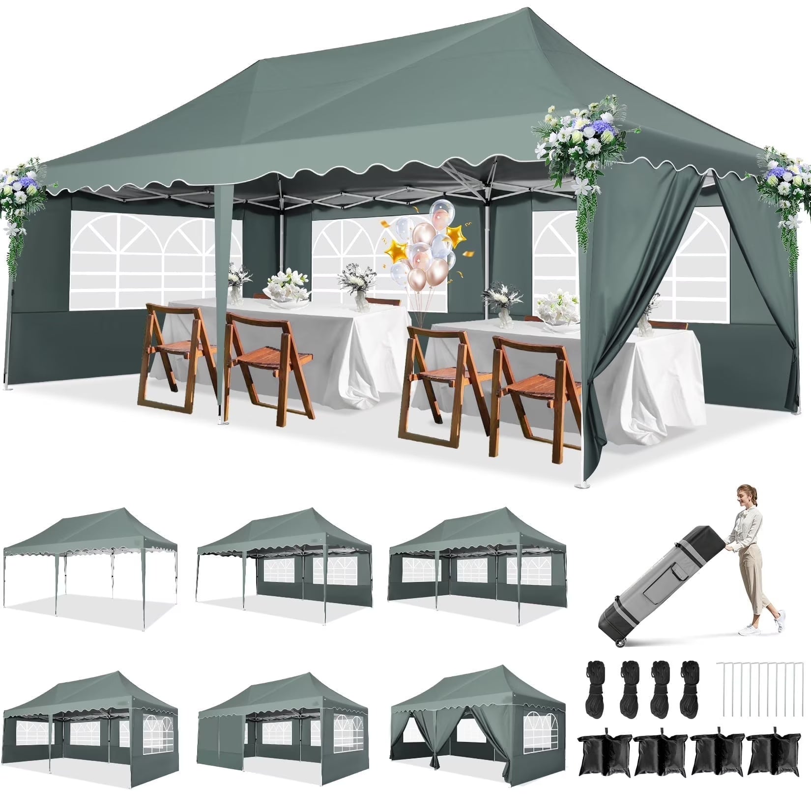 SANOPY 10'x 20' Pop up Canopy Tent, Commercial Heavy Duty Canopy with 6 Removable Side Walls Portable Shelter for Patio Picnic Gazebo Party Wedding, White