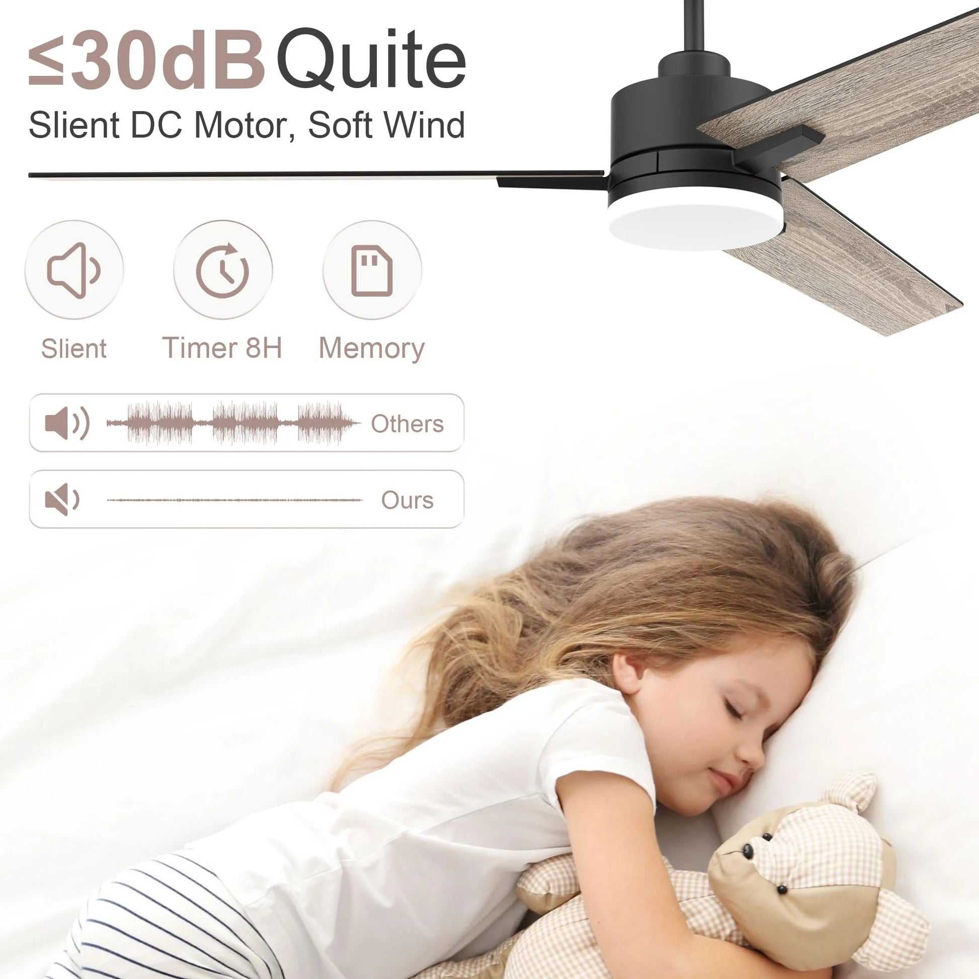 52 Inch Black and Walnut Brown Smart Ceiling Fan with LED Lights Remote,for Bedroom Patio Porch