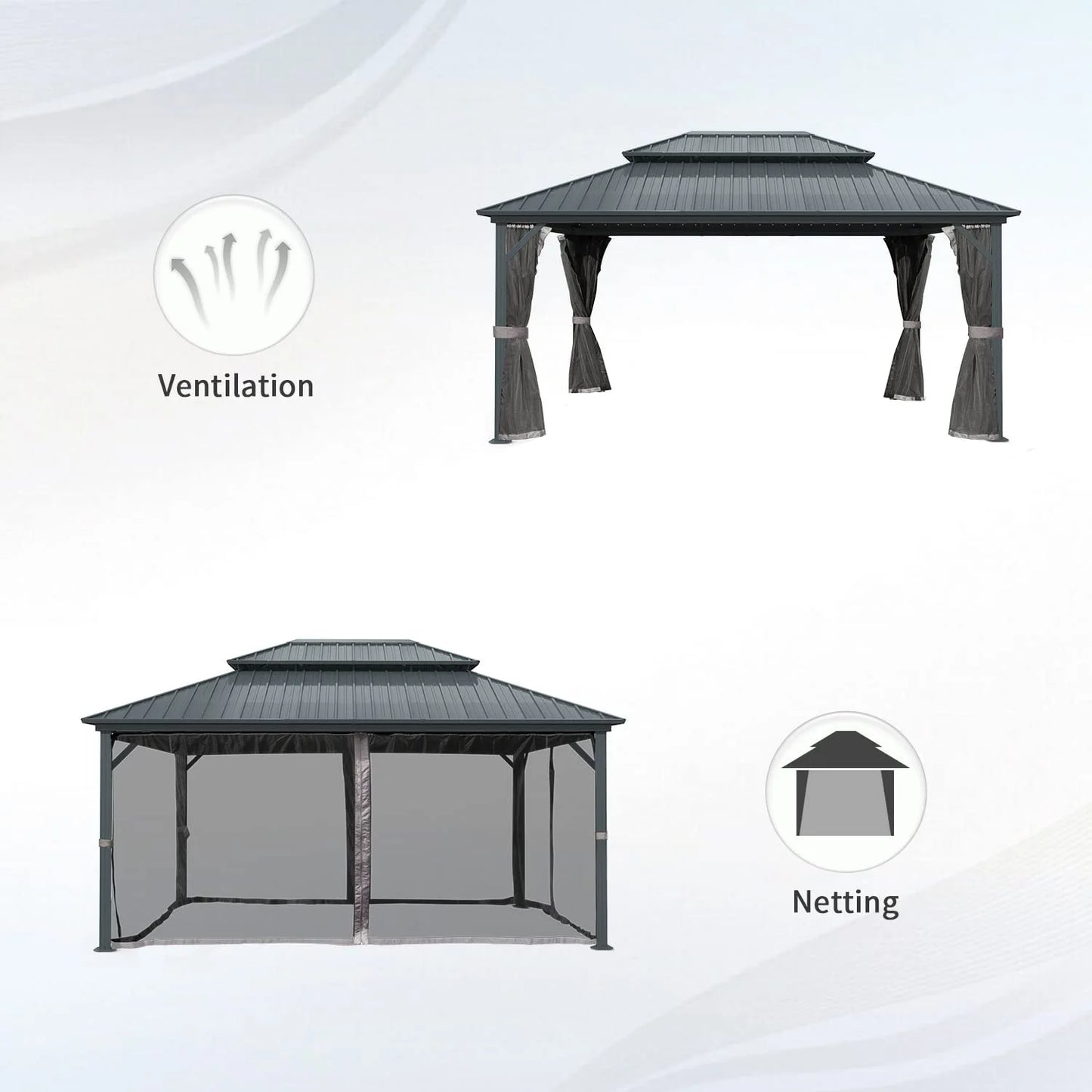 Domi 10' X 12' Hardtop Gazebo, Aluminum Metal Gazebo with Galvanized Steel Double Roof Canopy, Netting, Permanent Gazebo Pavilion for Patio, Backyard, Deck, Yard