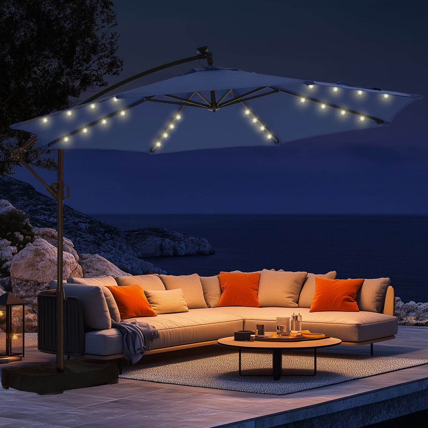 10ft Patio Umbrellas OffsetOutdoor Umbrella Cantilever Hanging Umbrellas with Infinite Tilt,Fade Resistant Waterproof Fabric & Base,for Yard,Garden,Home,Pool & Deck,Red