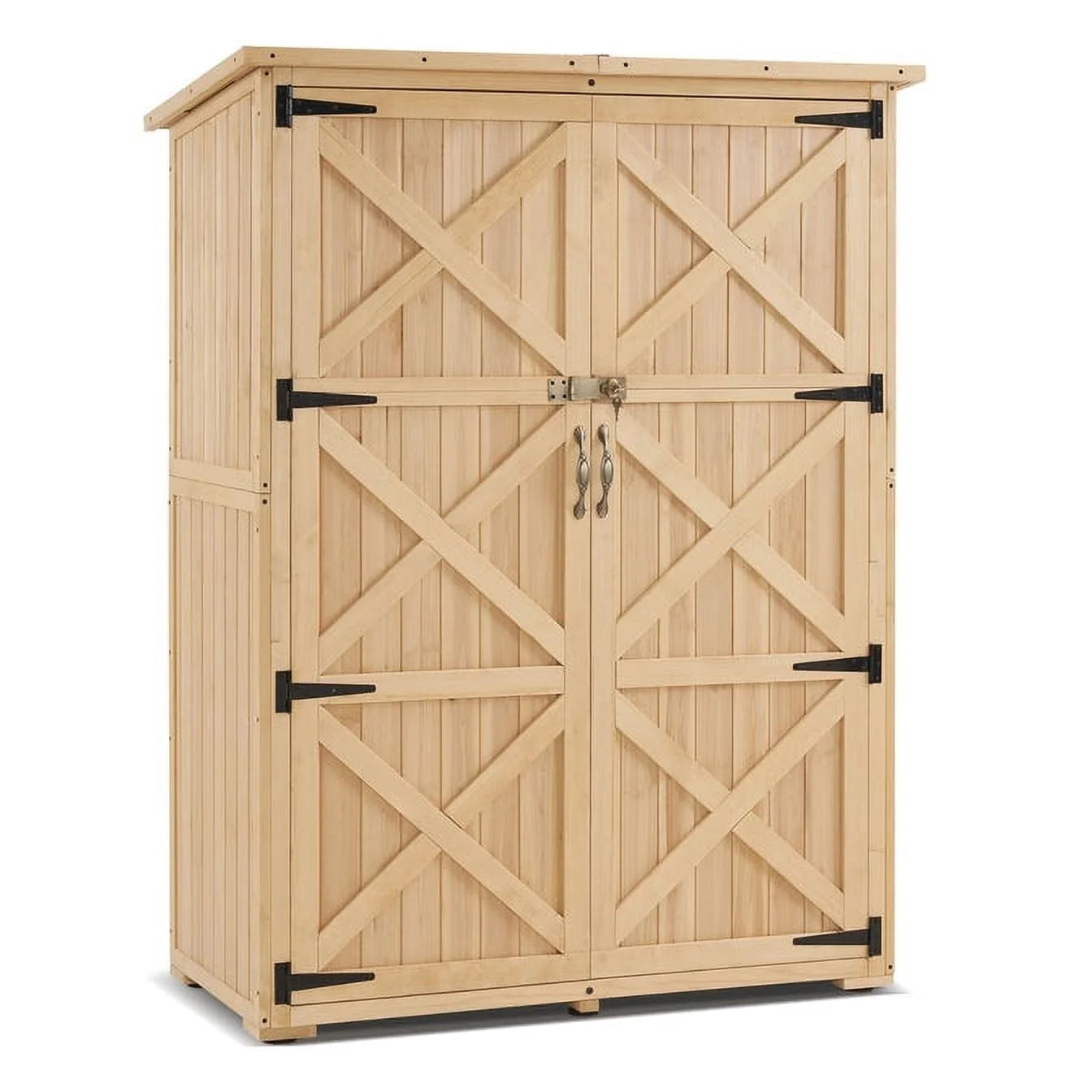 MCombo Wood Sheds & Outdoor Storage , Garden Tool Shed with Lock, Wooden Outdoor Storage Cabinet with Double Doors for Patio 1628