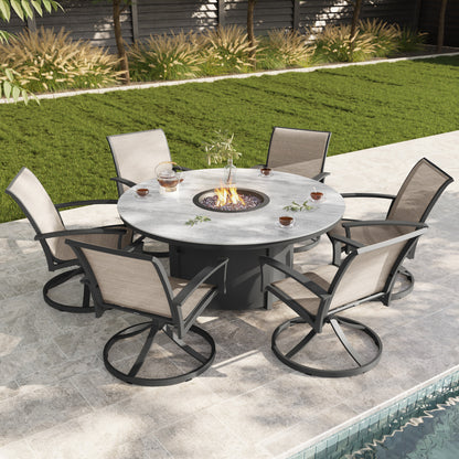 Agio Clearfield 7-piece Sling Fire Outdoor Patio Dining Set