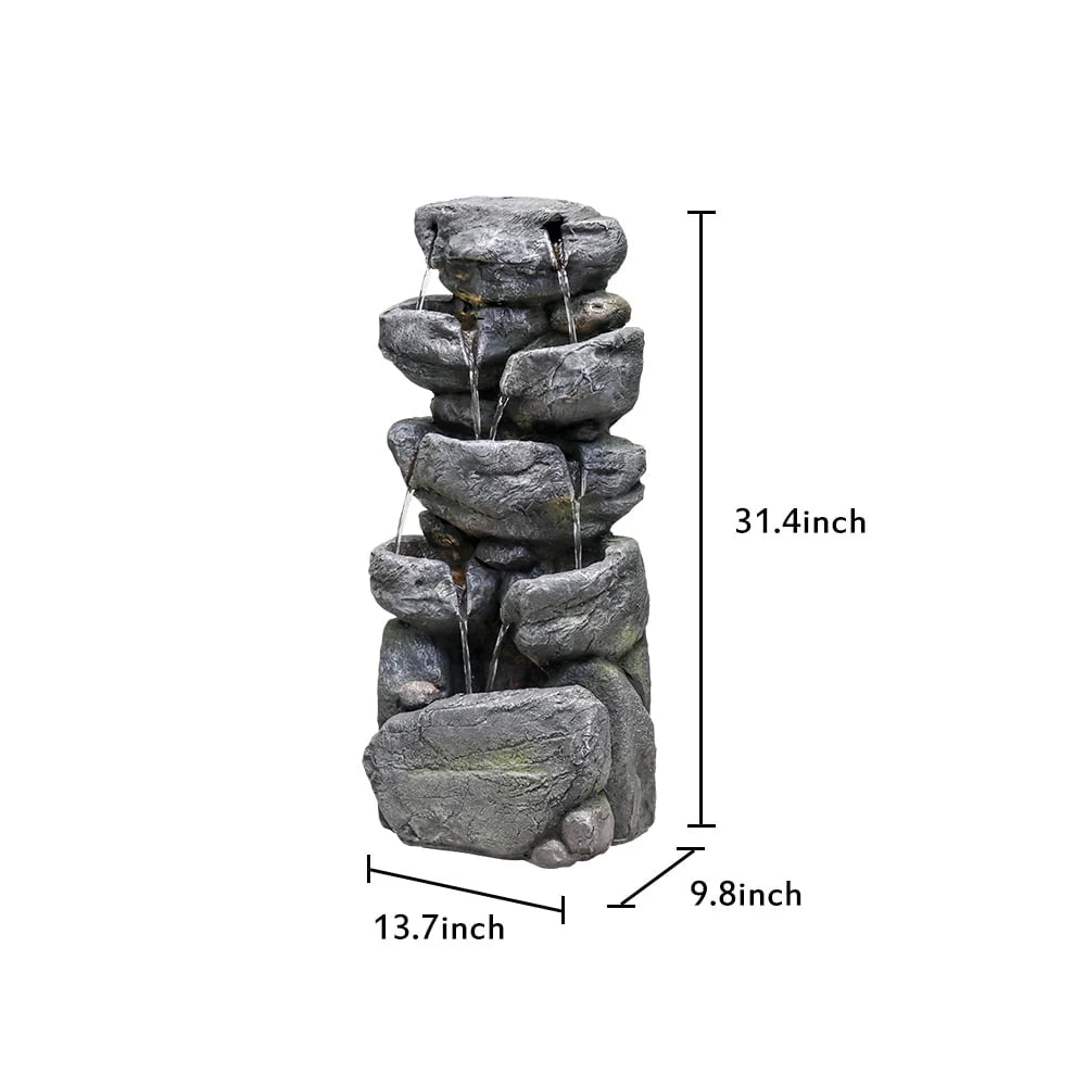 chrismas clearnaceStacked Rock Fountain with LED Lights - Outdoor Water Fountains Cascading Floor Water Feature Art Decor for Garden,Pation, Deck, Porch