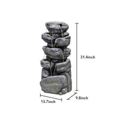 chrismas clearnaceStacked Rock Fountain with LED Lights - Outdoor Water Fountains Cascading Floor Water Feature Art Decor for Garden,Pation, Deck, Porch
