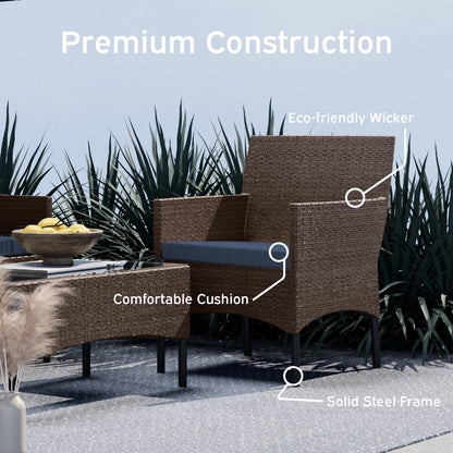 Hearth & Harbor Outdoor Furniture Set, 4 Piece Wicker Patio Chairs Set, Brown with Navy Cushions