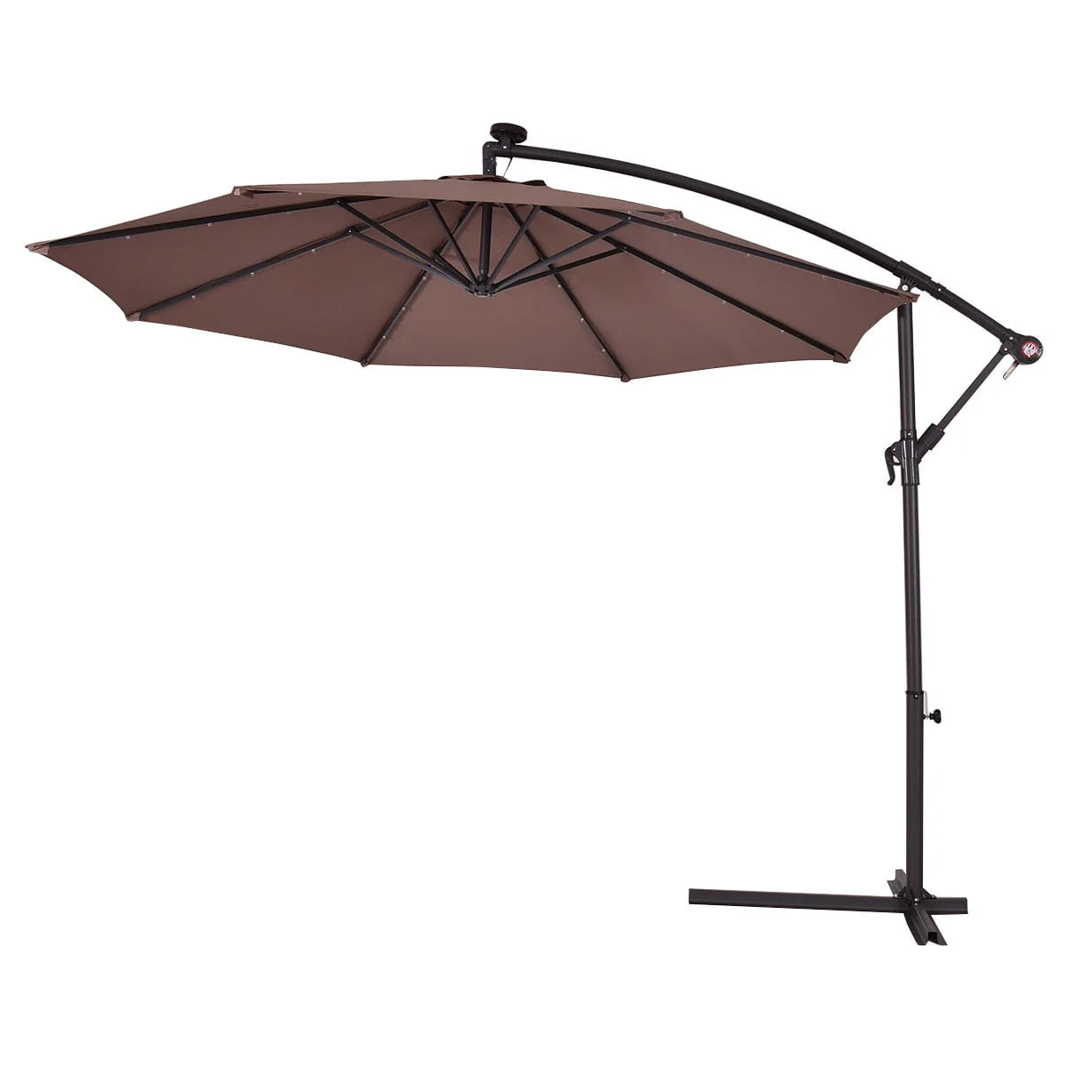 Costway 10' Hanging Solar LED Umbrella Patio Sun Shade Offset Market W/Base Tan