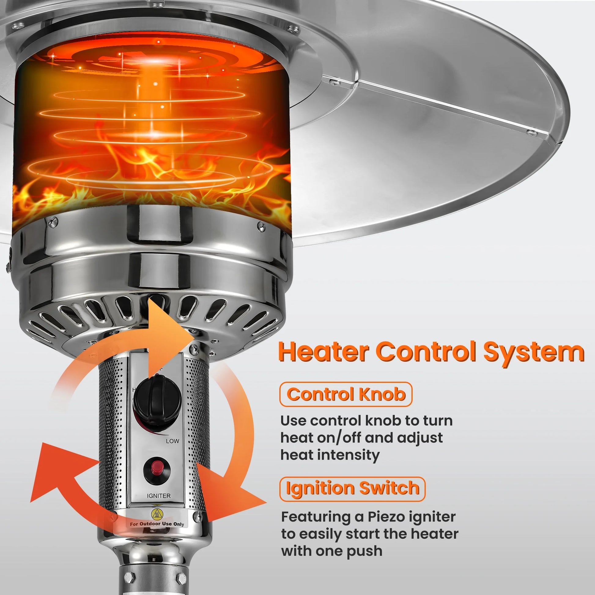 Propane Patio Heater w/12' Heating Radius, 48000 BTU Heavy Duty Heater w/Overheating Protection System, Stainless Steel Flame Heater w/Wheels, Sliver& Gray