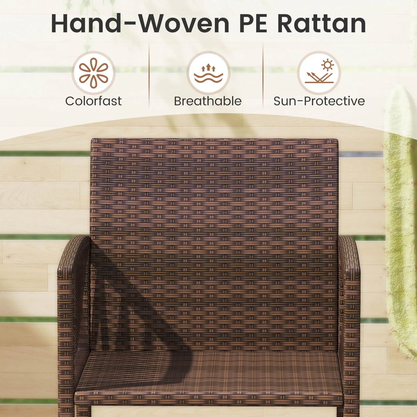 Costway Patio Bar Stools Set of 2 PE Rattan Bar Height Chairs with Backrests & Armrests