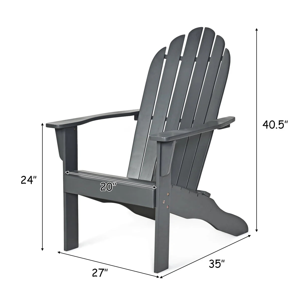 Costway Outdoor Adirondack Chair Accent Chair Solid Wood Durable Patio Garden Deck Furniture Gray