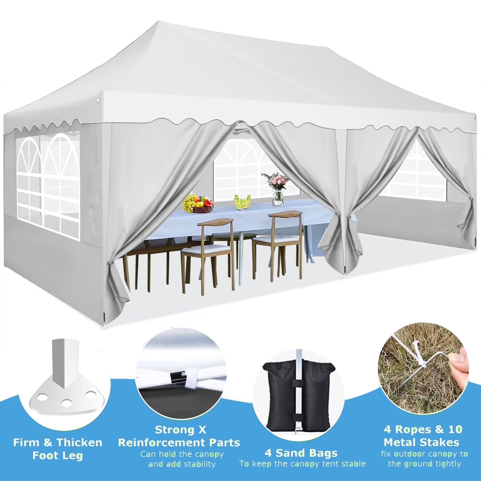 HOTEEL Canopy 10'x20' Pop Up Canopy Tent Heavy Duty Waterproof Adjustable Commercial Instant Canopy Outdoor Party Canopy Parties,Wedding,Outside Patio,Event,Backyard,White