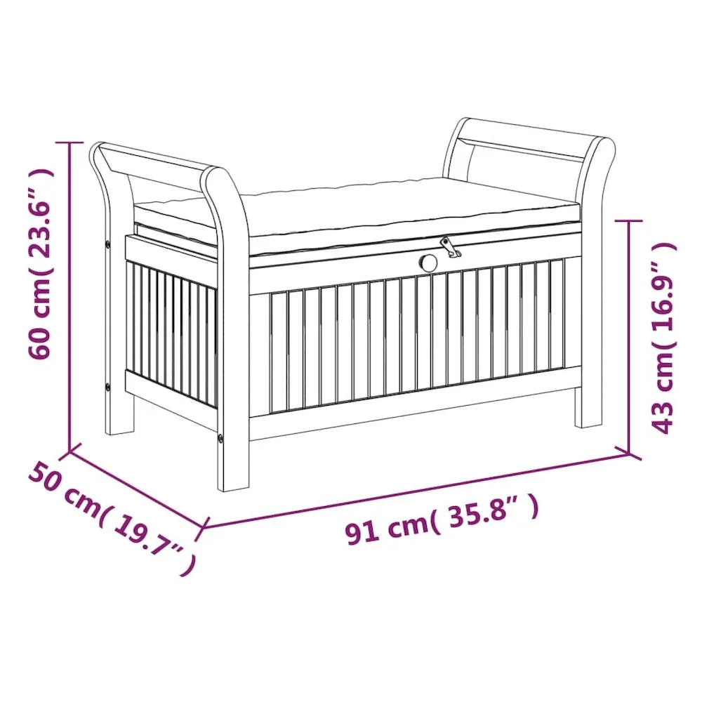 vidaXL Patio Collection Solid Acacia Wood Outdoor Storage Bench with Cushion - Loveseat