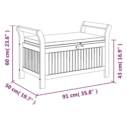 vidaXL Patio Collection Solid Acacia Wood Outdoor Storage Bench with Cushion - Loveseat