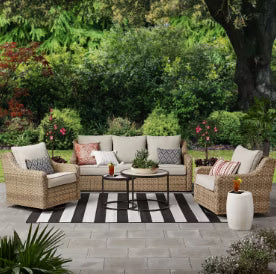 Better Homes & Gardens River Oaks Outdoor 5-Piece Wicker Conversation Set with Patio Cover, Dark Brown