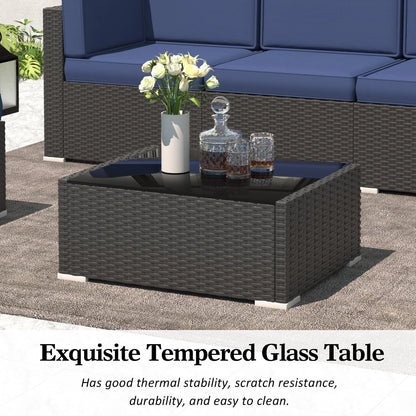 8 Piece Patio Furniture Set with 44" Propane Gas Fire Pit Table, Outdoor Sectional Conversation Set Wicker Rattan Sofa Set with Coffee Table