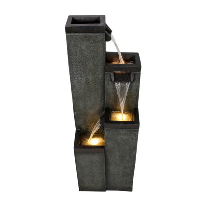 4-Tier Modern Floor-Standing Water Fountain,39.3? Indoor Outdoor Water Fountain with Lights for Garden, Patio Backyard and Home Art Decor