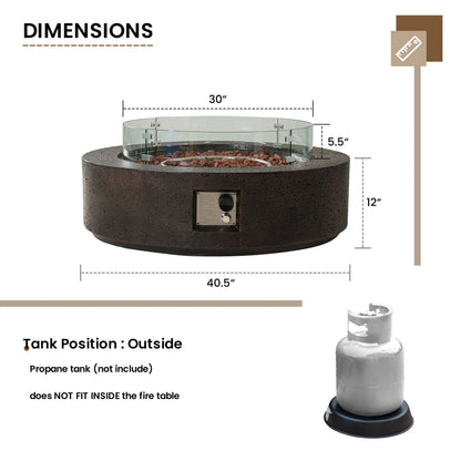 VENTOPYR 40.5-inch Outdoor Propane Fire Pit Coffee Table w Concrete Round Base Patio Heater, 50,000 BTU Stainless Steel Burner, Free Lava Rocks, Wind Guard, Rain Cover