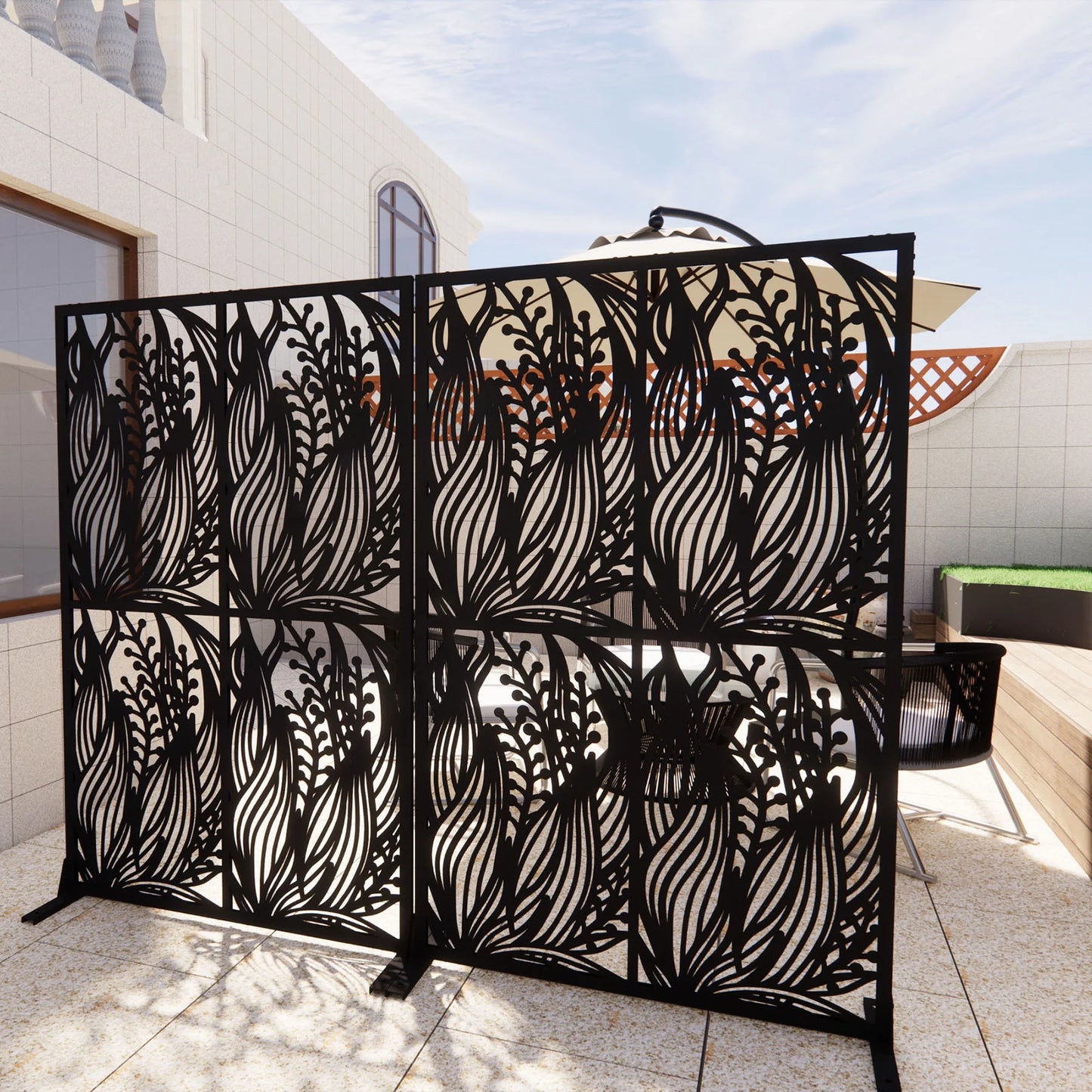 Metal Privacy Screen W3.8Ft X H6Ft Elegant White Bird Shape Outdoor Indoor Room Divider Easy To Assemble Portable Solution For Balcony Garden Patio And Living Room Privacy Needs