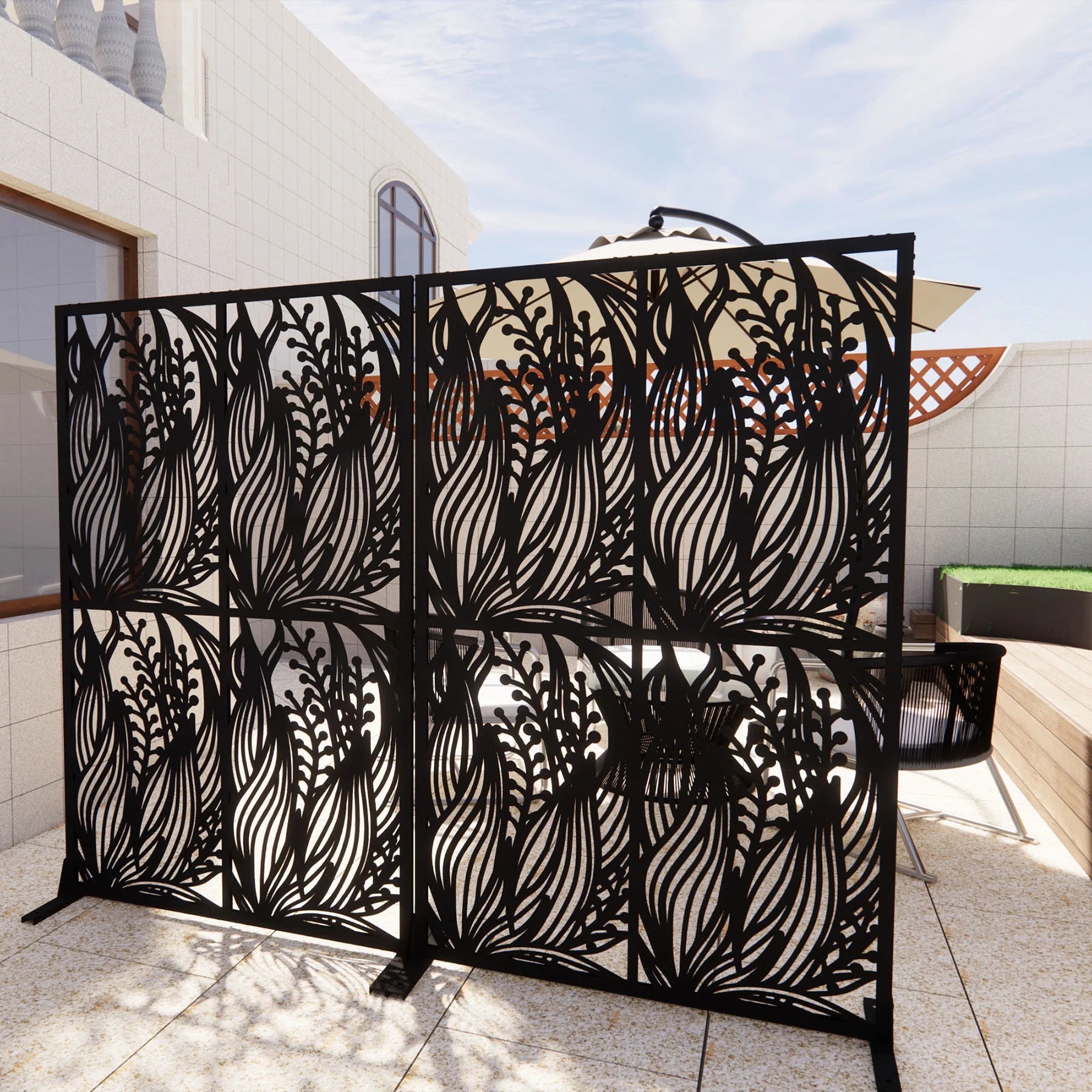 Metal Privacy Screen W3.8Ft X H6Ft Elegant White Bird Shape Outdoor Indoor Room Divider Easy To Assemble Portable Solution For Balcony Garden Patio And Living Room Privacy Needs