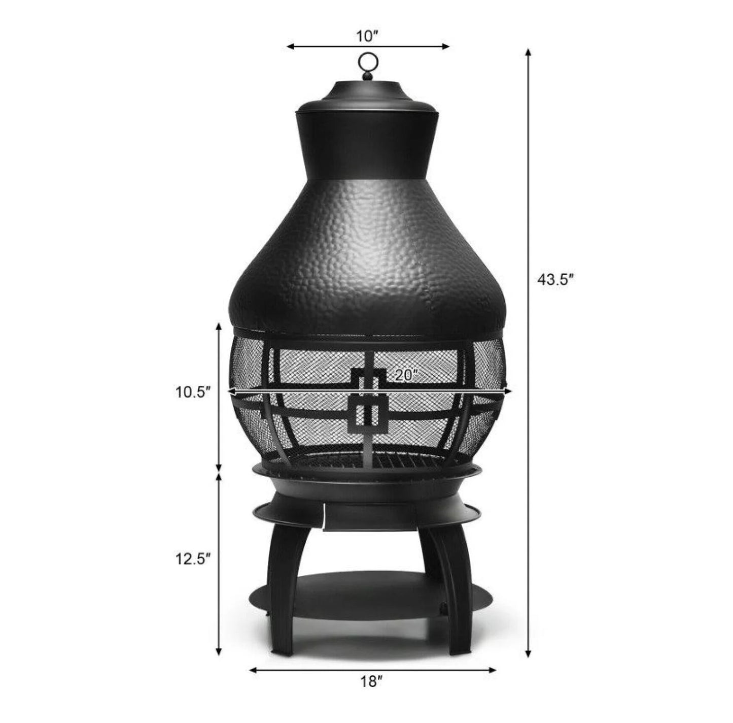 Wood Burning Chimenea Fireplace - Outdoor Patio Fire Pit, Black, 20"x20"x43.5", Iron Construction, Portable Fireplace for Garden, Backyard, Courtyard