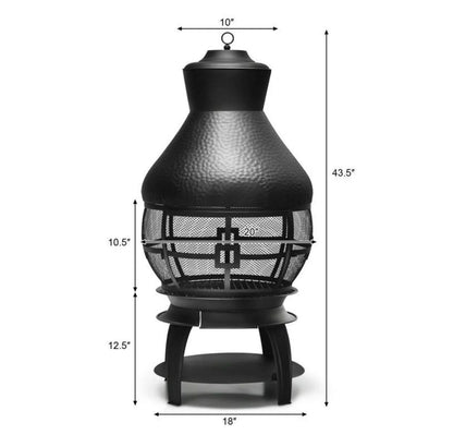 Wood Burning Chimenea Fireplace - Outdoor Patio Fire Pit, Black, 20"x20"x43.5", Iron Construction, Portable Fireplace for Garden, Backyard, Courtyard