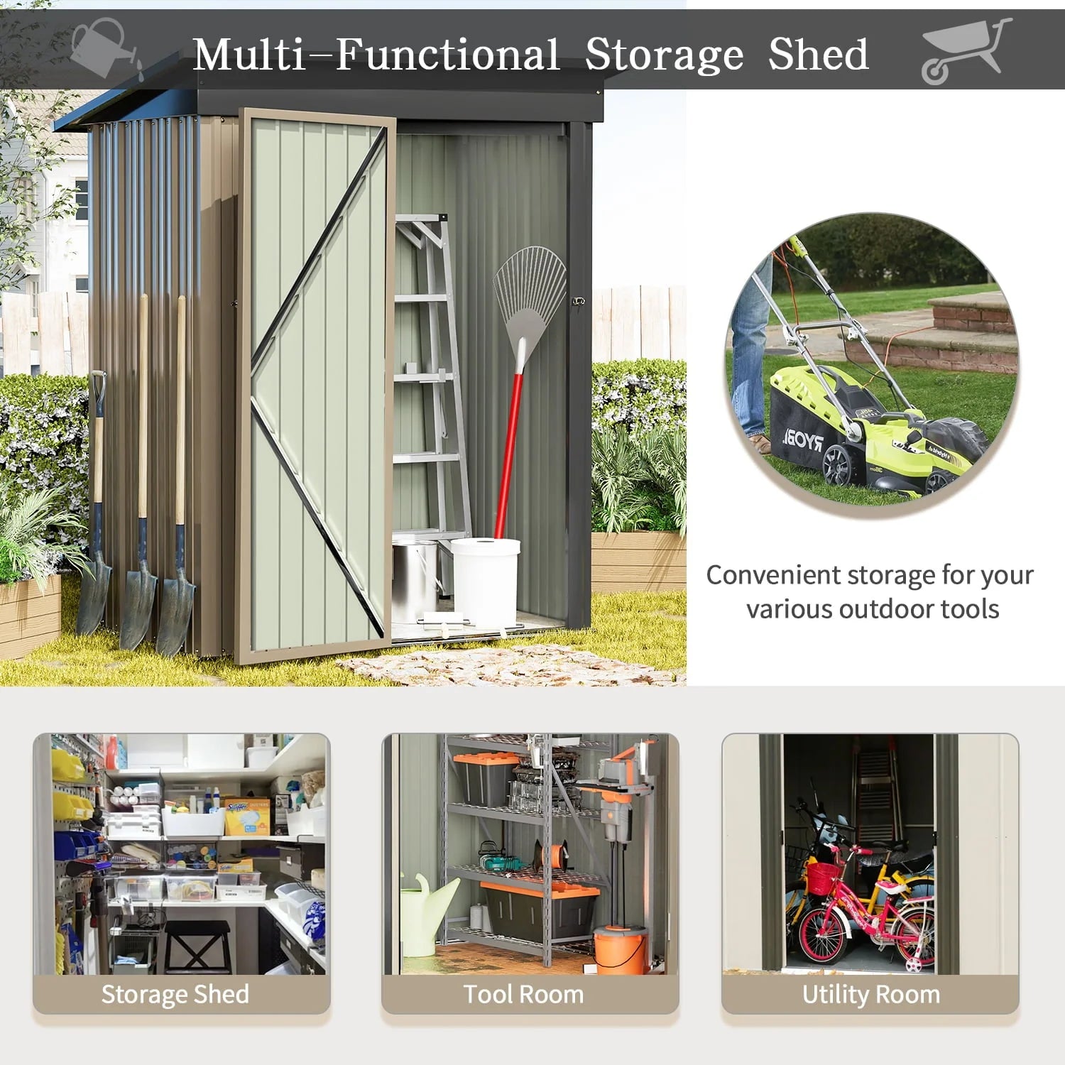 Devoko 5×3 ft.Patio Metal Shed, Lockable Garden Shed for Outdoor Backyard Patio Storage