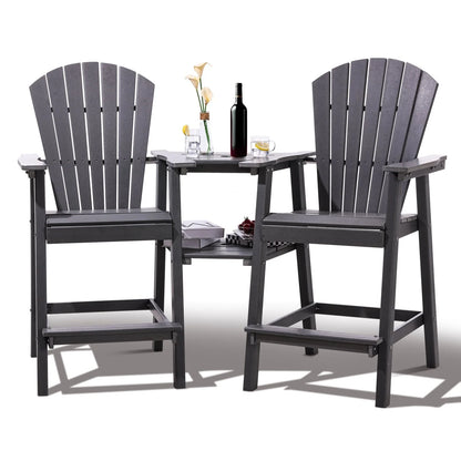 Tall Adirondack Chairs Set of 2,Outdoor Adirondack Barstools with Double Connecting Tray Patio Stools Weather Resistant for Outdoor Deck Lawn Pool Backyard,Grey