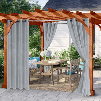 Rosnek Outdoor Sheer Curtains for Patio Waterproof, Quick Dry Privacy Drape Light Filtering Voile Sheer Grommet for Porch, Pergola